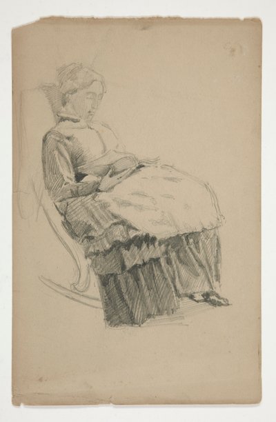 ロッキングチェアに座って読書をしている年配の女性の研究 作： Edwin Austin Abbey