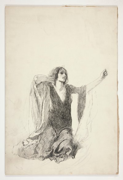 ひざまずく女性の習作、おそらく墓のシーンでのジュリエットの習作、 作： Edwin Austin Abbey