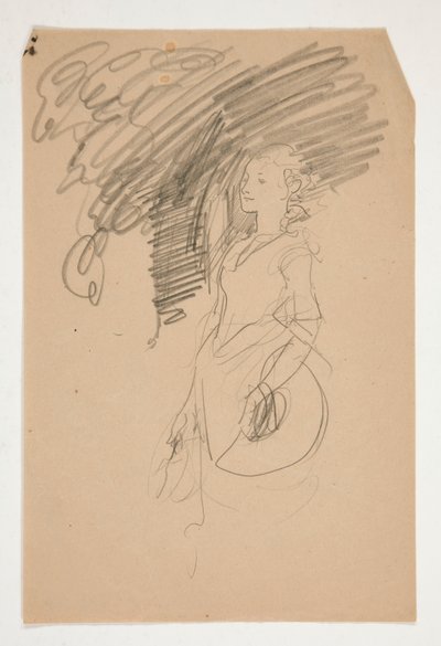 彼女の帽子を保持している 18 世紀の衣装の女性の習作 作： Edwin Austin Abbey