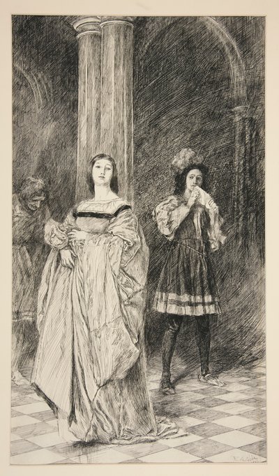シルヴィアとヴァレンタイン、第 2 幕第 1 場、ヴェローナの 2 人の紳士より 作： Edwin Austin Abbey