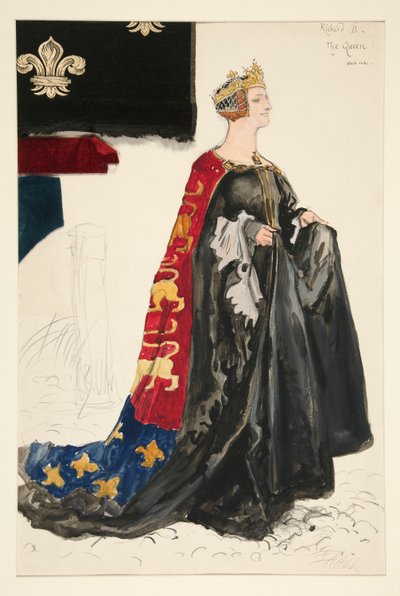 女王（黒）、ヘンリー・アーヴィングの衣装スケッチ 作： Edwin Austin Abbey