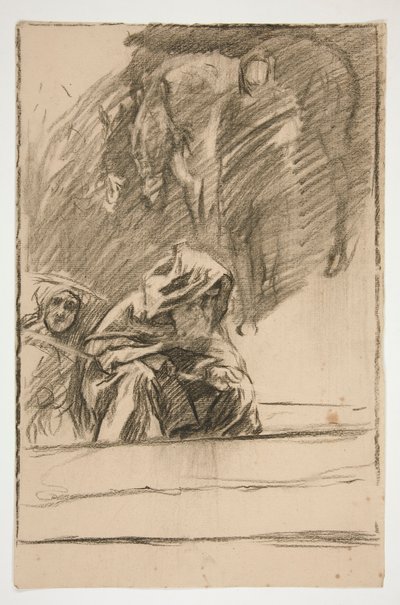 3 人の人物と馬: 習作 作： Edwin Austin Abbey