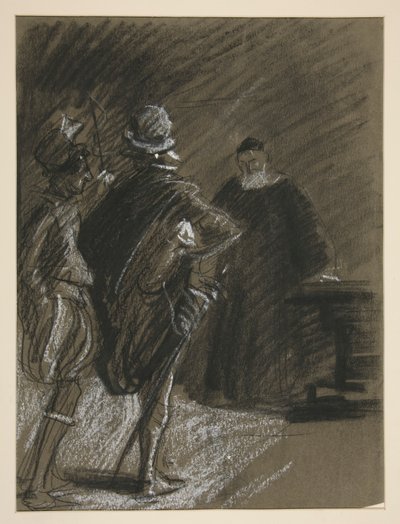 じゃじゃ馬ならしの勉強をする3人の男(?) 作： Edwin Austin Abbey
