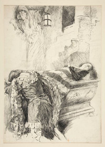 トゥーム シーン - ロミオとジュリエットより、ロミオがジュリエットを見つける 作： Edwin Austin Abbey