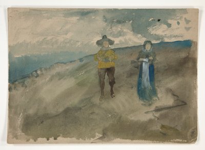 風景の中の 2 人の人物 (直筆); 人間の研究 作： Edwin Austin Abbey