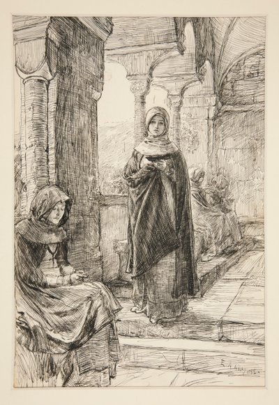 回廊の 2 人の女性像、「回廊」より 作： Edwin Austin Abbey