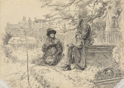 教会の庭にいる 2 人の人物 作： Edwin Austin Abbey