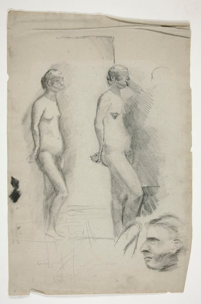 ヌード モデルと 1 人の男性の 2 つのスケッチ 作： Edwin Austin Abbey
