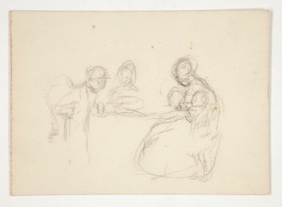 正体不明の図 - テーブルで人物の研究。 逆に座っている男性。 作： Edwin Austin Abbey