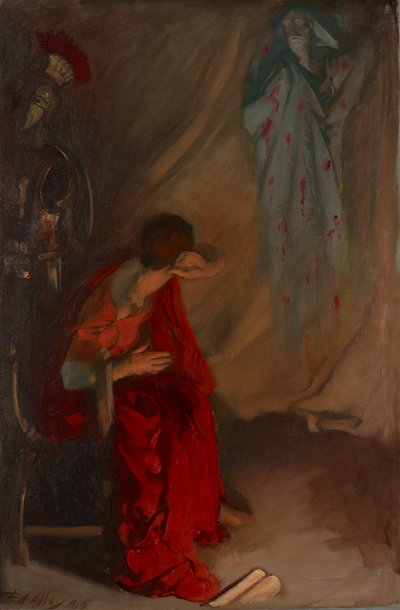 ブルータスのテントの中で：カエサルの幽霊に入る、ユリウス・カエサル、第4幕、シーンIII 作： Edwin Austin Abbey