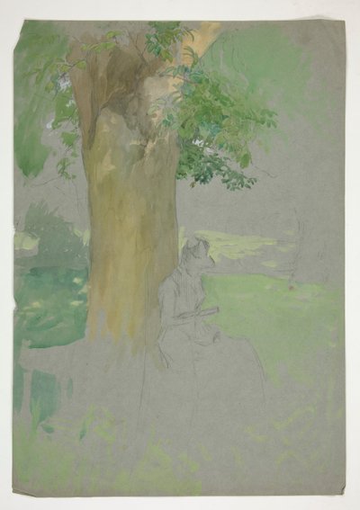 木の下に座って読書する女性 作： Edwin Austin Abbey