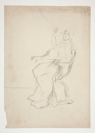 椅子に座っている女性 (直腸); 2 つの正体不明の建築スケッチ (裏面) 作： Edwin Austin Abbey