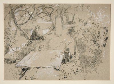 庭や公園のベンチに座る女性 – 正体不明のイラスト 作： Edwin Austin Abbey
