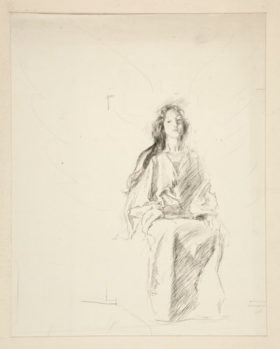 座っている女性、正体不明のシェイクスピア劇のスケッチ 作： Edwin Austin Abbey