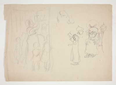 子供と漫画 - 正体不明の図を持つ女性 作： Edwin Austin Abbey