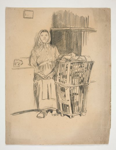洗濯かごを持つ女性(?) - 正体不明のイラスト 作： Edwin Austin Abbey