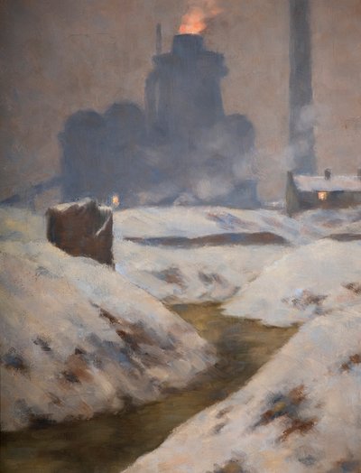 炉と雪、風景（キャンバスに油彩） 作： Edwin Butler Bayliss
