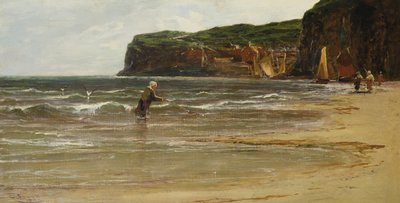 女性の海老と沿岸の眺め、1900年頃 作： Edwin Ellis