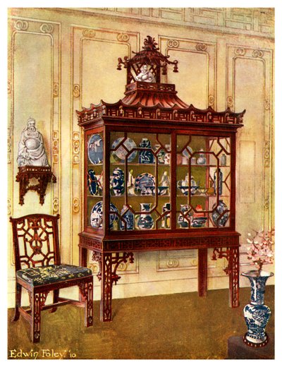 チッペンデールの中国風の彫刻が施された中国のケース、1911〜1912年。 作： Edwin Foley