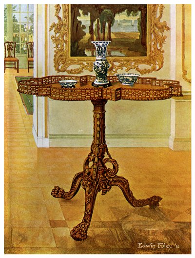 形のフレットリムギャラリーテーブル、チッペンデールスクール、1911-1912。 作： Edwin Foley