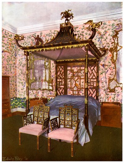 チッペンデール中国の寝室、バドミントンハウス、グロスターシャー、1911-1912。 作： Edwin Foley