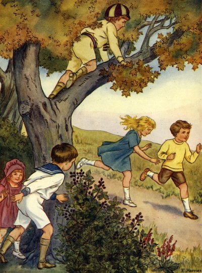 木の中や後ろに隠れる子供たち 作： Edwin Harris