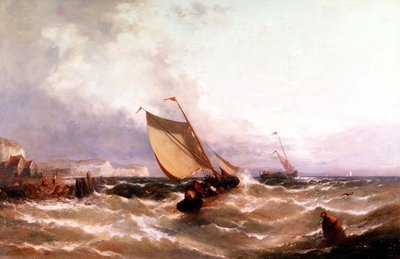 海岸線に浮かぶ漁船 作： Edwin Hayes