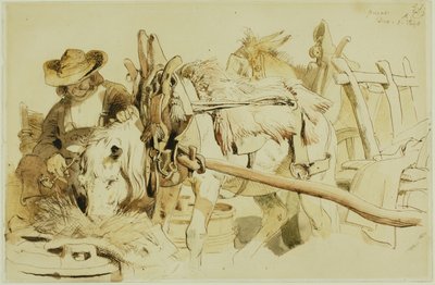 ジュネーブでポニーに餌をやる農夫 (直訳); 座っている修道士 (裏面) 作： Edwin Henry Landseer