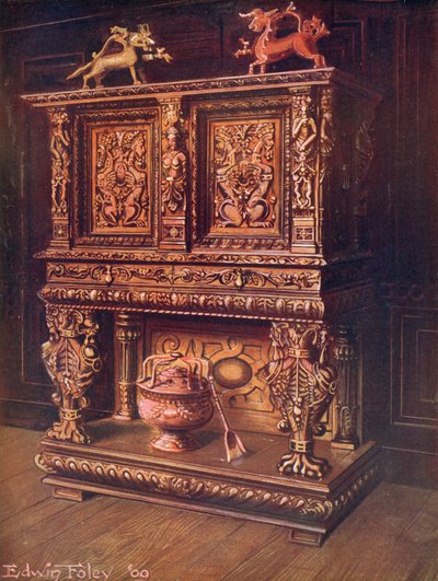 彫刻が施されたブルゴーニュのクレデンス 作： Edwin John Foley
