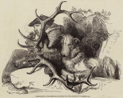 高地で鹿を忍び寄り、肉体を眺める 作： Edwin Landseer