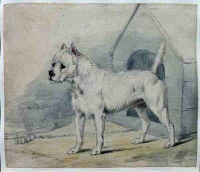 犬小屋の外にいる犬（鉛筆・水彩） 作： Edwin Landseer