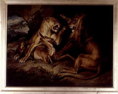 ライオンズ・アット・ア・キル（キャンバスに油彩） 作： Edwin Landseer