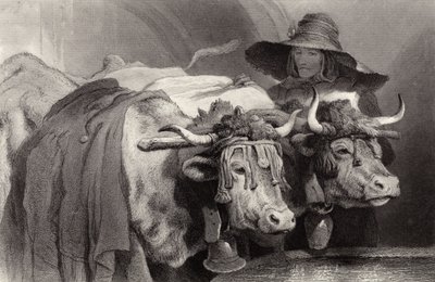 戦車、スイス、ジュネーブでの牛 作： Edwin Landseer