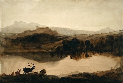 The Challenge "のスケッチ（紙にウォッシュ 作： Edwin Landseer