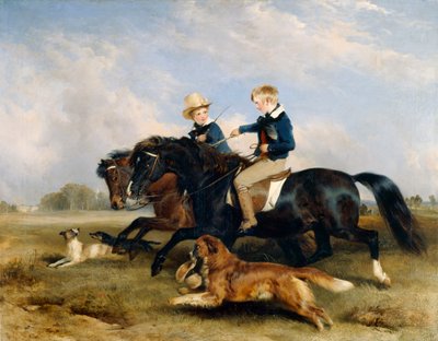 ホン。 E. S. ラッセルと彼の兄弟 (パネルに油彩) 作： Edwin Landseer