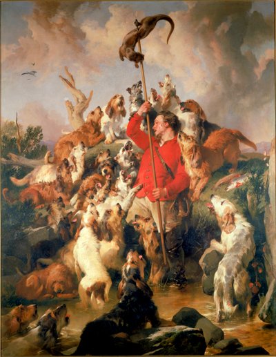 カワウソの槍、アバディーン伯爵のオッターハウンド、1844年頃（キャンバスに油彩） 作： Edwin Landseer