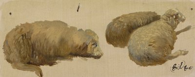 安静時の三匹の羊（紙に油彩） 作： Edwin Landseer