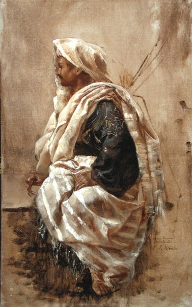 座り込んだアラブ人（油彩・キャンバス） 作： Edwin Lord Weeks