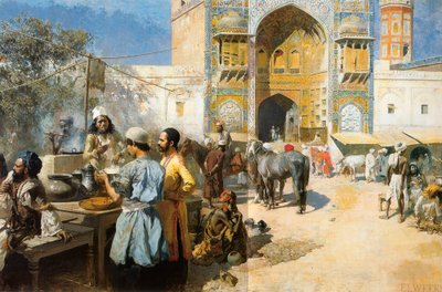 オープンエアのレストラン、ラホール、c1889。 作： Edwin Lord Weeks