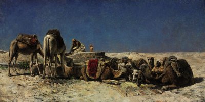貯水池のそばのラクダ 作： Edwin Lord Weeks
