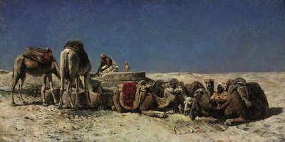貯水池のそばのラクダ 作： Edwin Lord Weeks