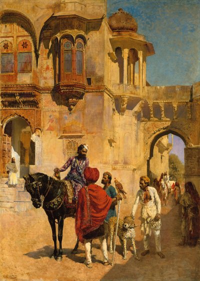 ジョドポア宮殿の前庭での狩猟への出発、1898年〜1900年頃 作： Edwin Lord Weeks