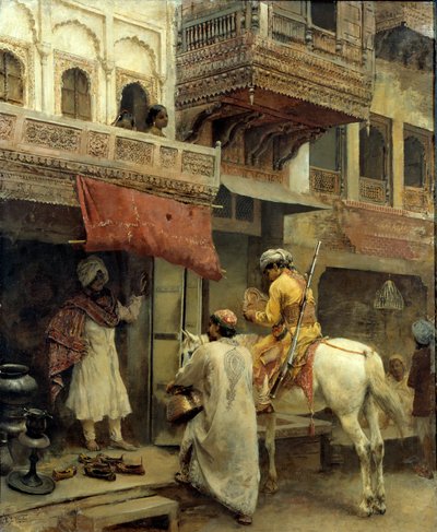 インドのストリート シーン、カリフォルニア州。 1885年。 作： Edwin Lord Weeks