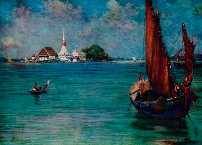 「パクナム島パゴダ沖の漁船」、1913 作： Edwin Norbury