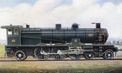 2 つの共和国の製品: 「パシフィック」型蒸気機関 No. 4501、パリ - オルレアン鉄道。 1910年（石版） 作： Edwin Thomas Rudd