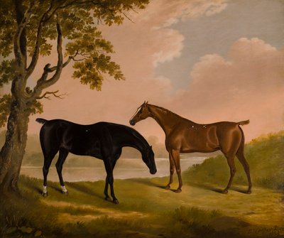 樹木が茂った川の2人のハンター、1805年頃（キャンバスに油彩） 作： Edwin W. Cooper