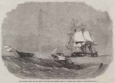 HMS Diademがバミューダの近くで、Dismasted American Ship CW Connorのクルーを離陸 作： Edwin Weedon