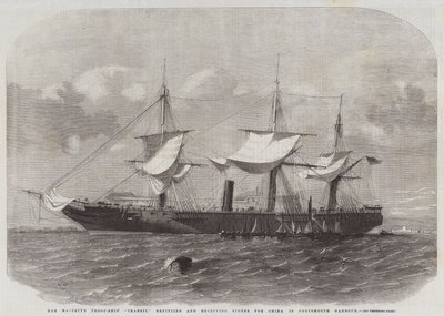 女王陛下の軍艦輸送、ポーツマスハーバーでの中国向けの店舗の改装と受け取り 作： Edwin Weedon