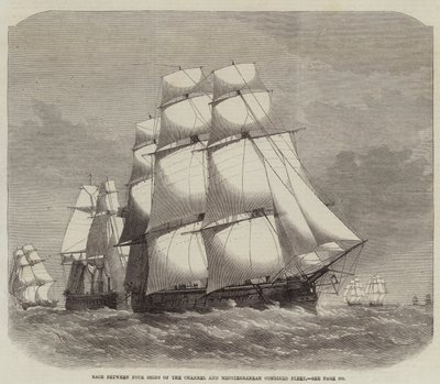 航路の4隻の船と地中海複合艦隊の間の競争 作： Edwin Weedon