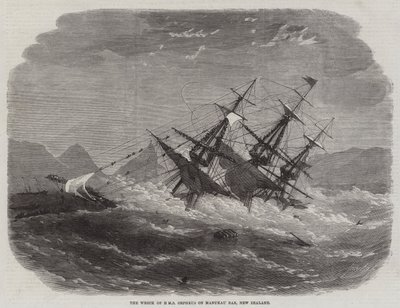 HMSオルフェウスの難破船、ニュージーランドのマヌカウバー 作： Edwin Weedon